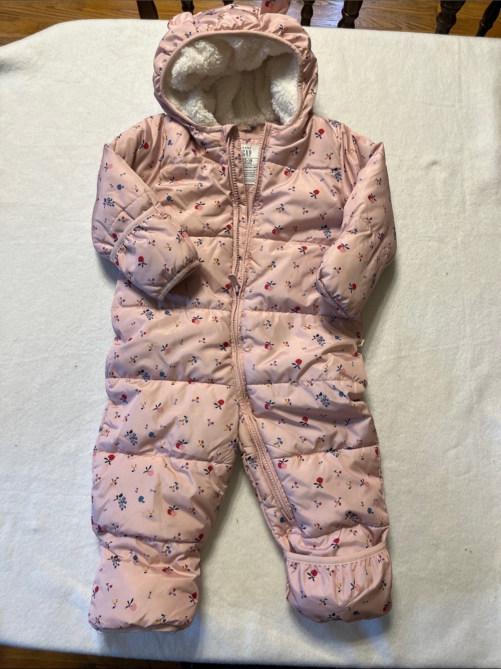 GAP Pink Floral Quilted Infant Hooded One-Piece Snowsuit
